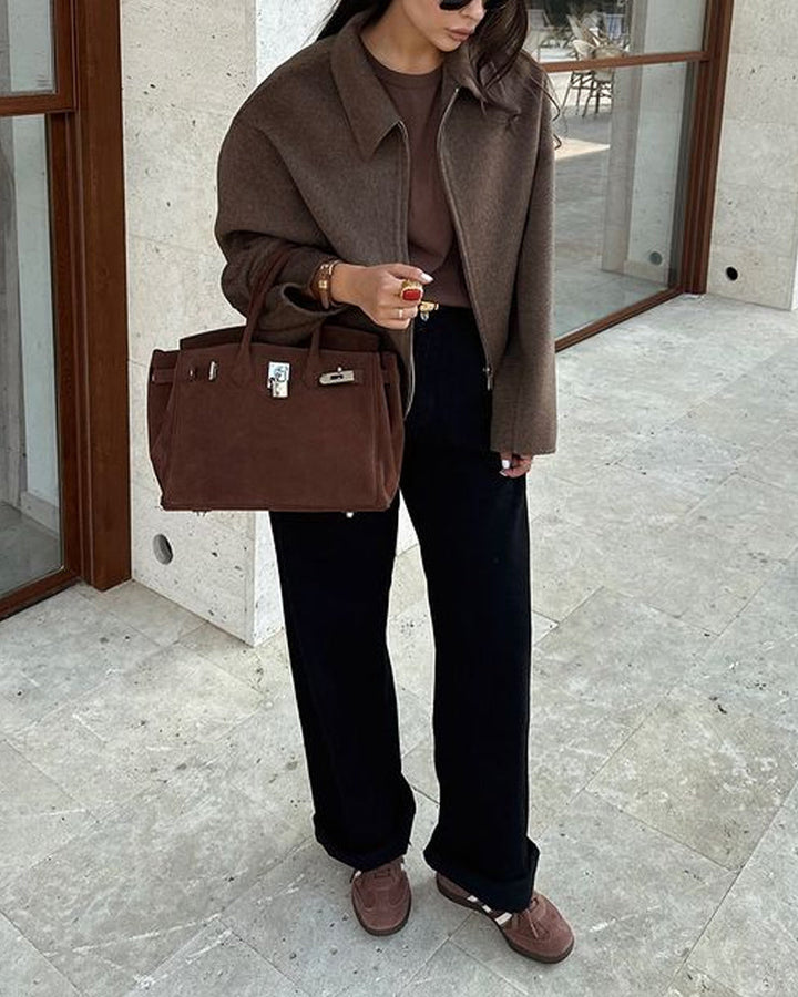 Levoire | Veste D'Automne Marron Avec Zip Pour Femmes