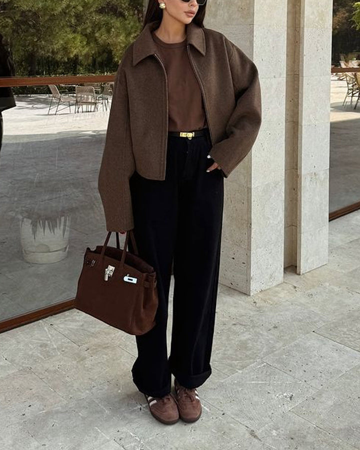 Levoire | Veste D'Automne Marron Avec Zip Pour Femmes