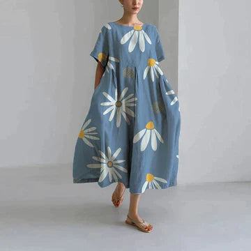 Levoire | Robe Midi Imprimée Décontractée À Coupe Loose Pour Femmes Bleu clair