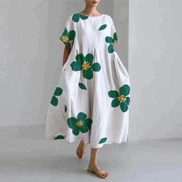 Levoire | Robe Midi Imprimée Décontractée À Coupe Loose Pour Femmes Blanc