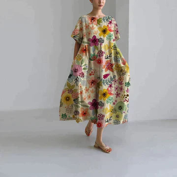 Levoire | Robe Midi Imprimée Décontractée À Coupe Loose Pour Femmes Fleurs