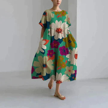 Levoire | Robe Midi Imprimée Décontractée À Coupe Loose Pour Femmes Vert