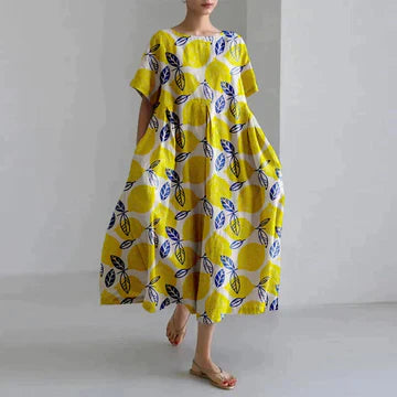 Levoire | Robe Midi Imprimée Décontractée À Coupe Loose Pour Femmes Jaune