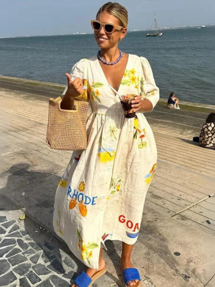 Levoire | Robe Midi À Manches Courtes Et Décolleté En V Robe D'Été