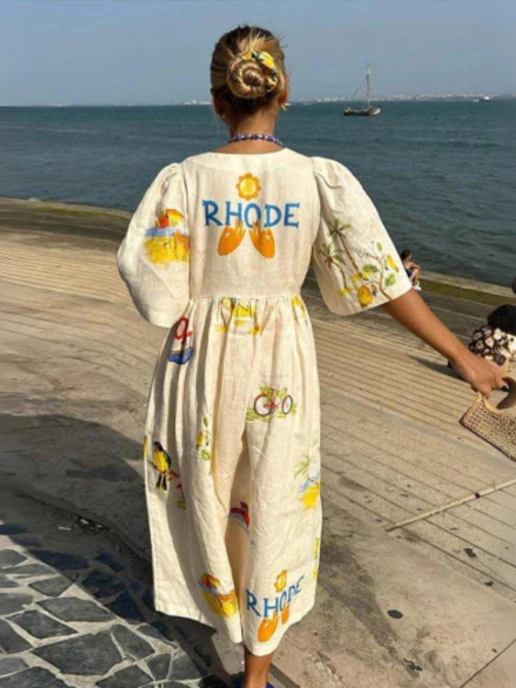 Levoire | Robe Midi À Manches Courtes Et Décolleté En V Robe D'Été