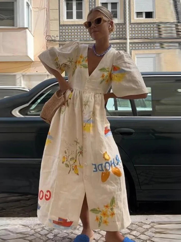 Levoire | Robe Midi À Manches Courtes Et Décolleté En V Robe D'Été