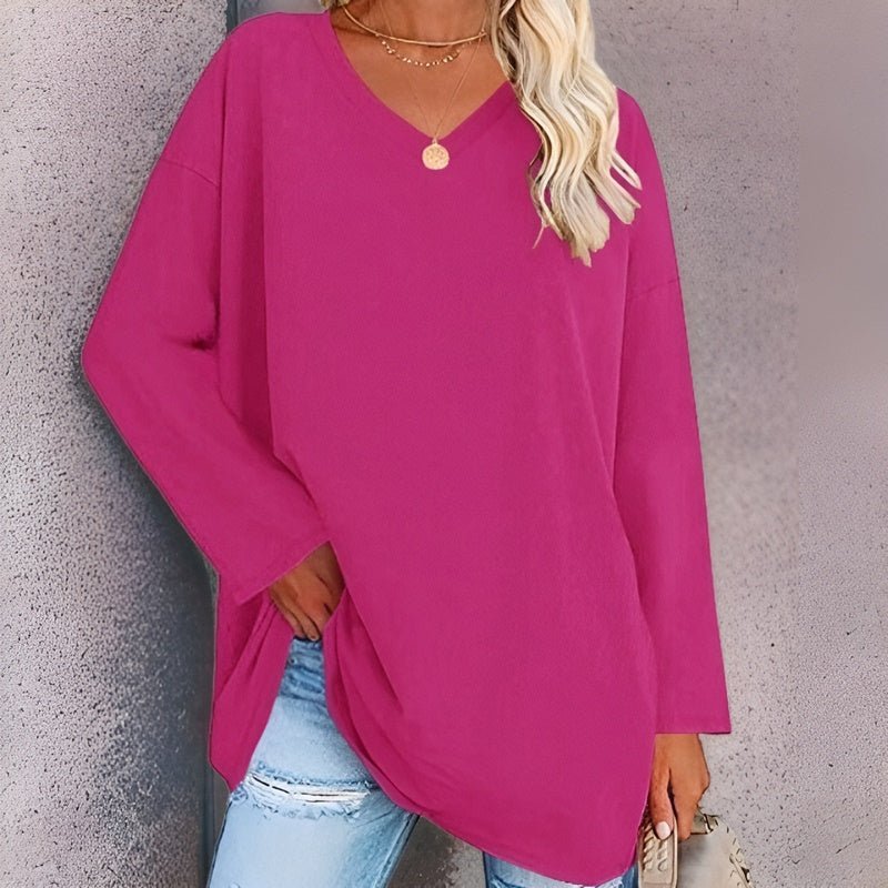 Levoire | Pull À Col En V À Manches Longues Mode Femme Rose rouge