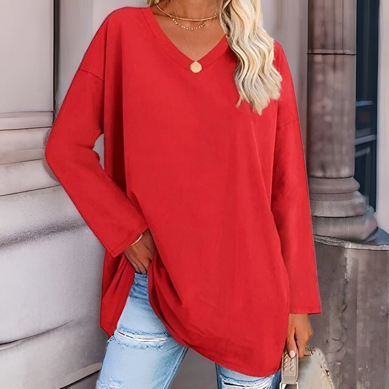 Levoire | Pull À Col En V À Manches Longues Mode Femme Rouge