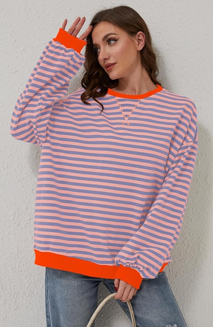 Levoire | Sweat-Shirt Coupe Ample Manches Longues Pull Rayé Vêtements Pour Femmes