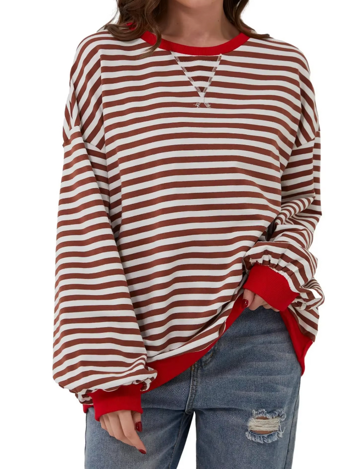 Levoire | Sweat-Shirt Coupe Ample Manches Longues Pull Rayé Vêtements Pour Femmes Rot