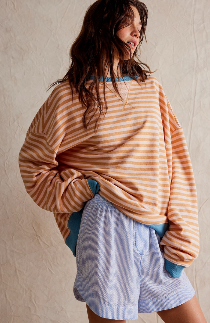 Levoire | Sweat-Shirt Coupe Ample Manches Longues Pull Rayé Vêtements Pour Femmes Rosa