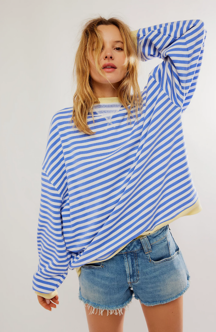 Levoire | Sweat-Shirt Coupe Ample Manches Longues Pull Rayé Vêtements Pour Femmes Bleu