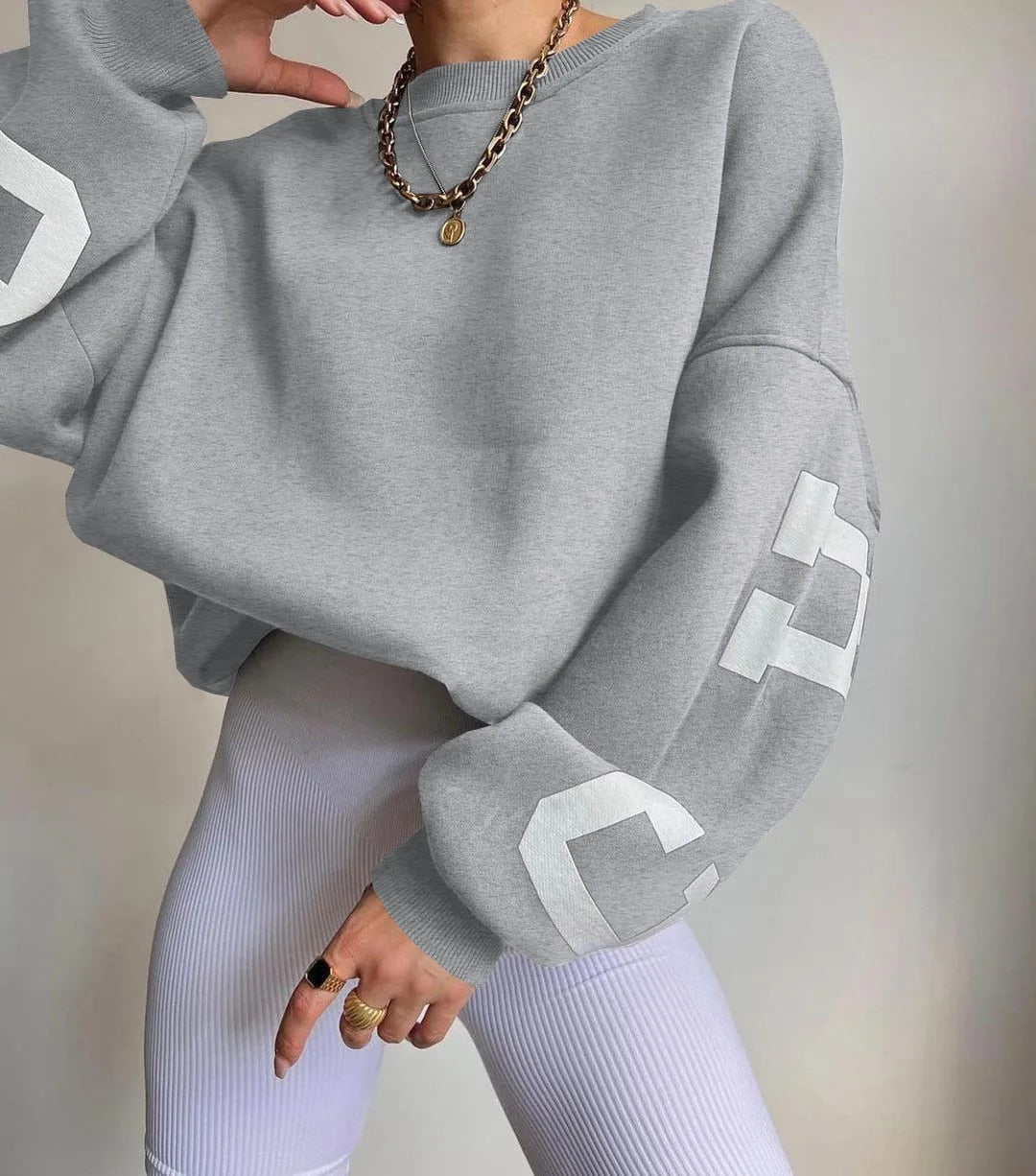 Levoire | Sweatshirt Loose Fit Chaud Pour Femmes Gris clair