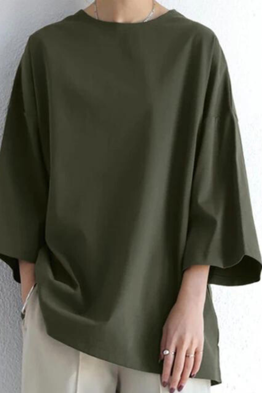 Levoire | T-Shirt Coupe Décontractée Col Rond T-Shirt À Manches Longues Vêtements Pour Femmes Vert olive