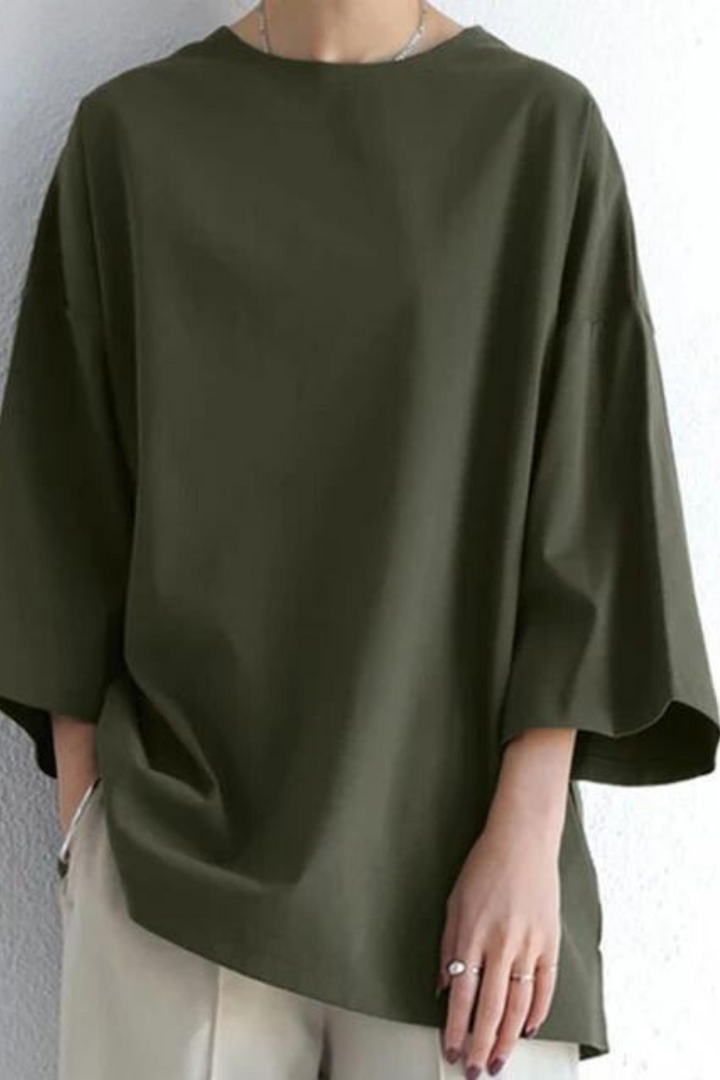 Levoire | T-Shirt Coupe Décontractée Col Rond T-Shirt À Manches Longues Vêtements Pour Femmes Vert olive