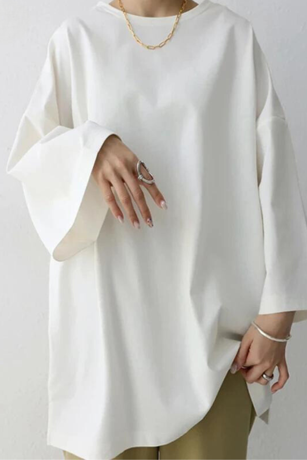 Levoire | T-Shirt Coupe Décontractée Col Rond T-Shirt À Manches Longues Vêtements Pour Femmes Blanc