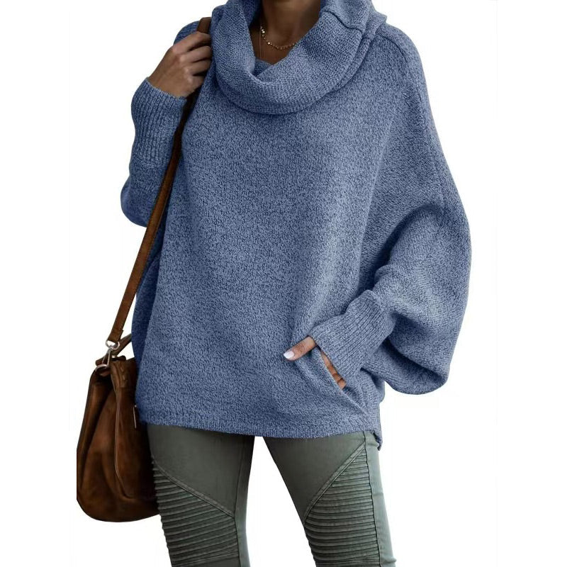 Levoire | Manches Chauve-Souris Pull À Col Roulé Pull Femmes Tricot Bleu