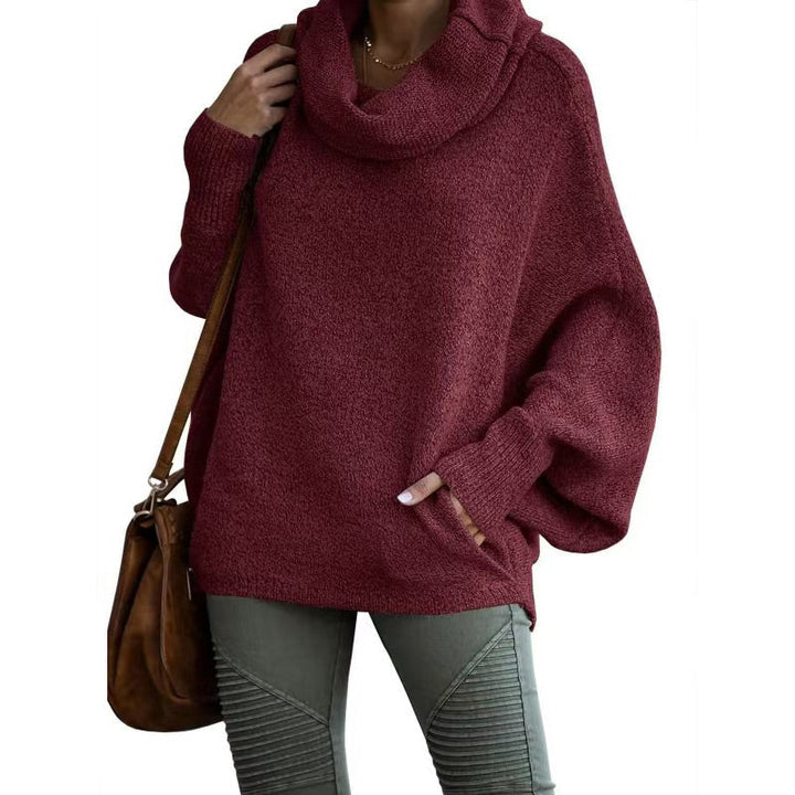 Levoire | Manches Chauve-Souris Pull À Col Roulé Pull Femmes Tricot Rouge vin