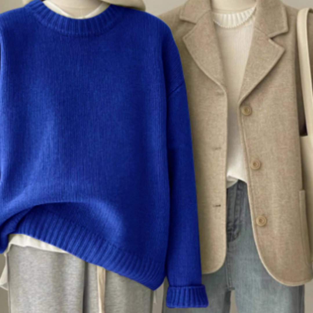 Levoire | Pull En Tricot À Encolure Ronde Chaude Pour Femmes Bleu Une taille