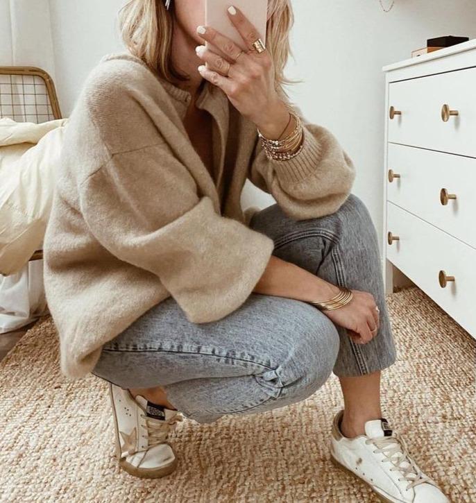 Levoire | Gilet Beige Fermeture À Boutons Gilet Tricoté Femme