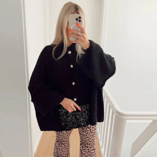 Levoire | Veste À Boutons Chauds Tricot Femme Noir