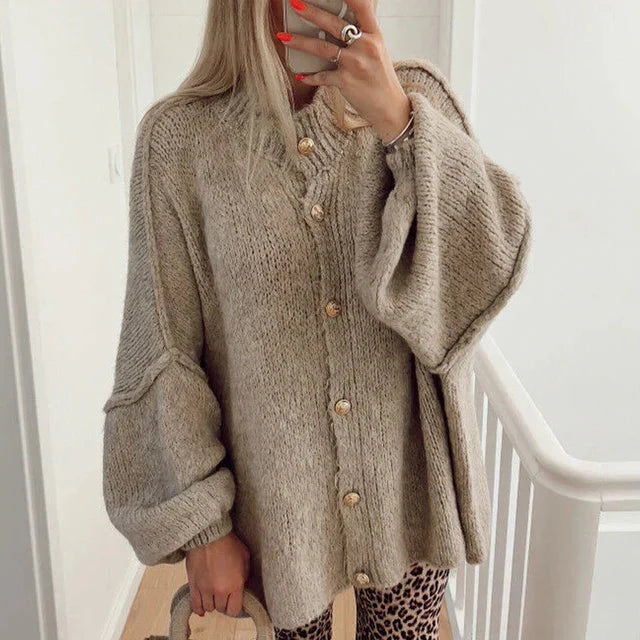 Levoire | Veste À Boutons Chauds Tricot Femme Khaki