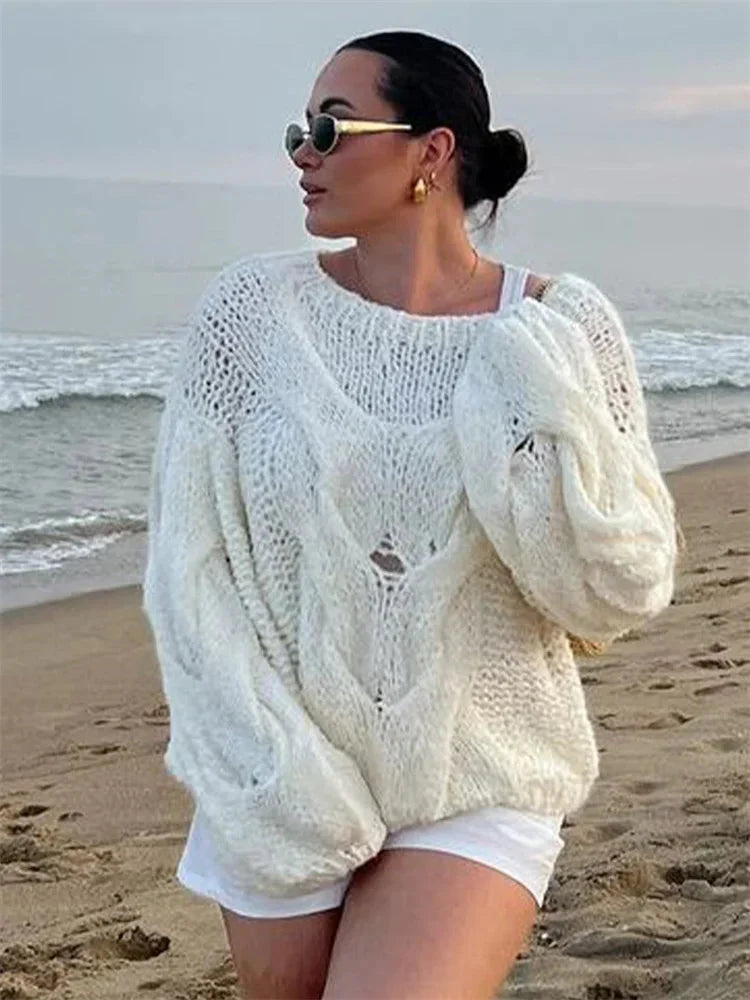 Levoire | Pull Décontracté Tricoté Lâche Vêtements Pour Femmes Blanc
