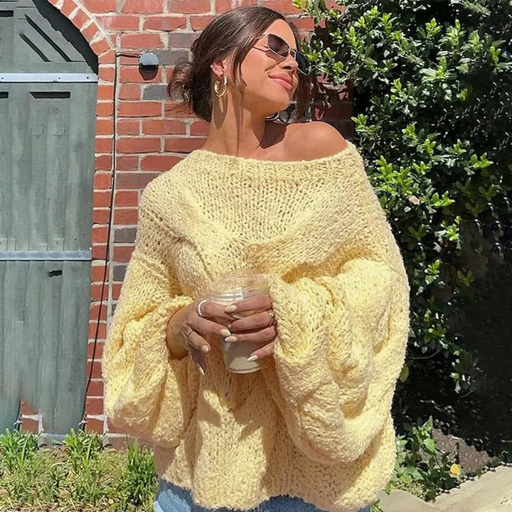 Levoire | Pull Décontracté Tricoté Lâche Vêtements Pour Femmes Jaune