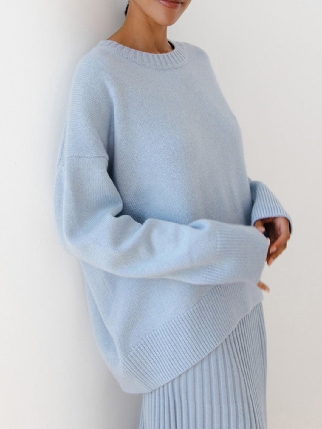 Levoire | Pull En Maille Chaude À Encolure Ronde Pour Femmes Bleu ciel