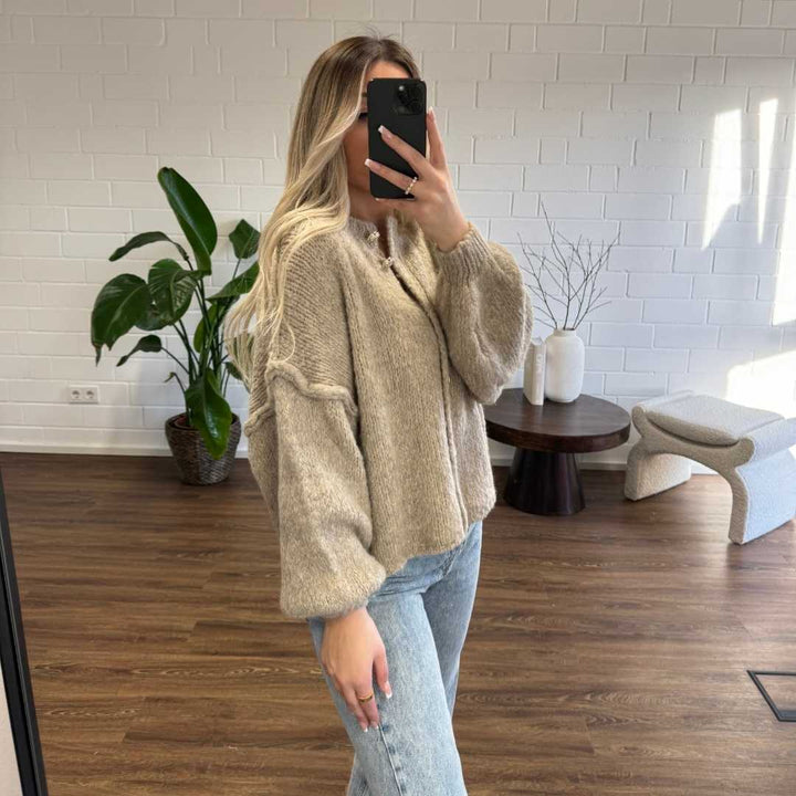 Levoire | Gros Bouton De Fermeture Gilet Tricoté Gilet Pour Femmes Khaki Une taille