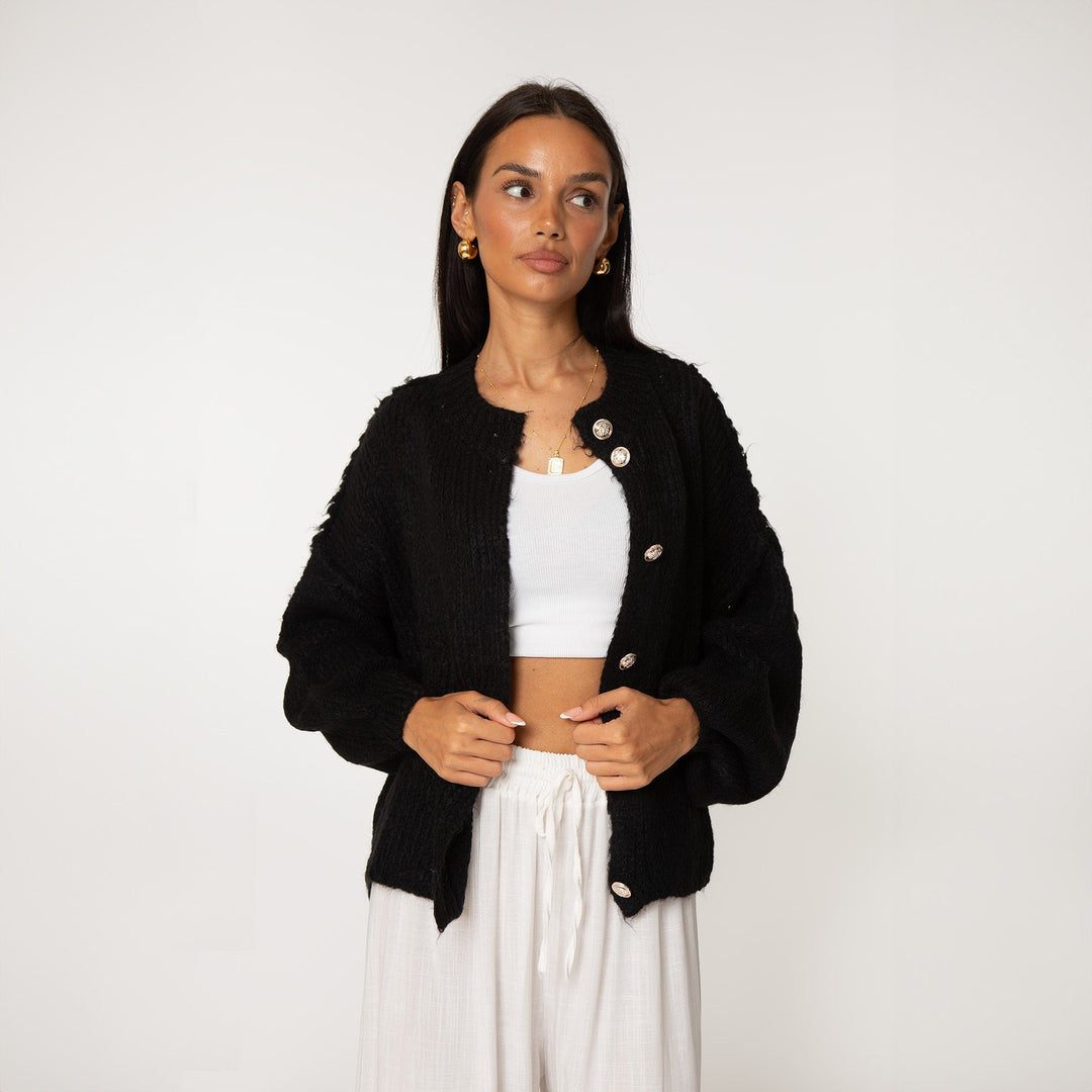 Levoire | Gros Bouton De Fermeture Gilet Tricoté Gilet Pour Femmes Noir Une taille