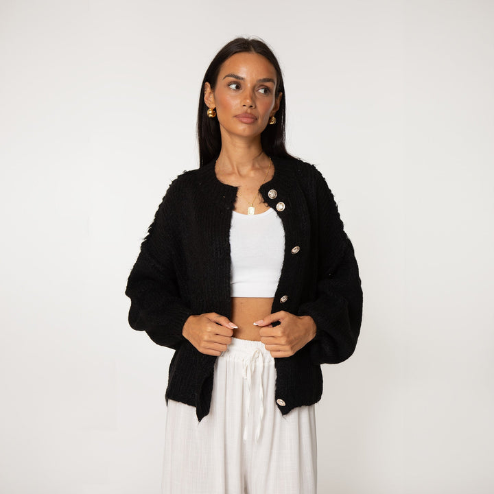 Levoire | Gros Bouton De Fermeture Gilet Tricoté Gilet Pour Femmes Noir Une taille