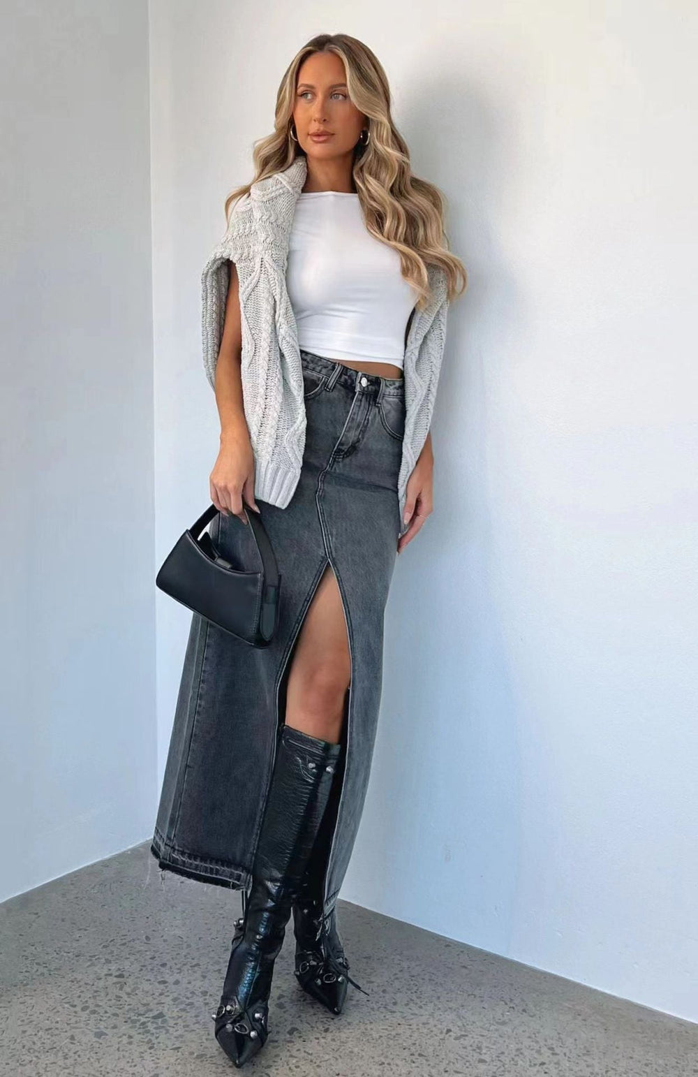 Levoire | Jupe En Denim Taille Haute Avec Fente