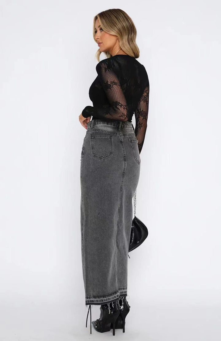 Levoire | Jupe En Denim Taille Haute Avec Fente Gris