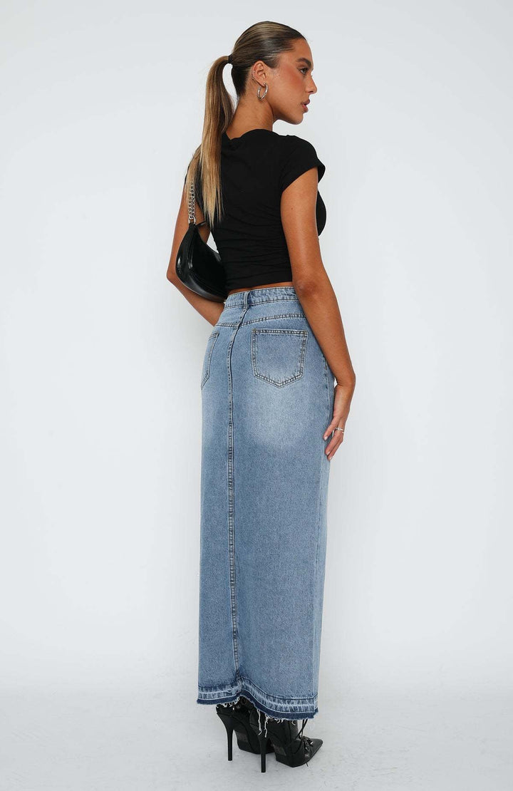 Levoire | Jupe En Denim Taille Haute Avec Fente