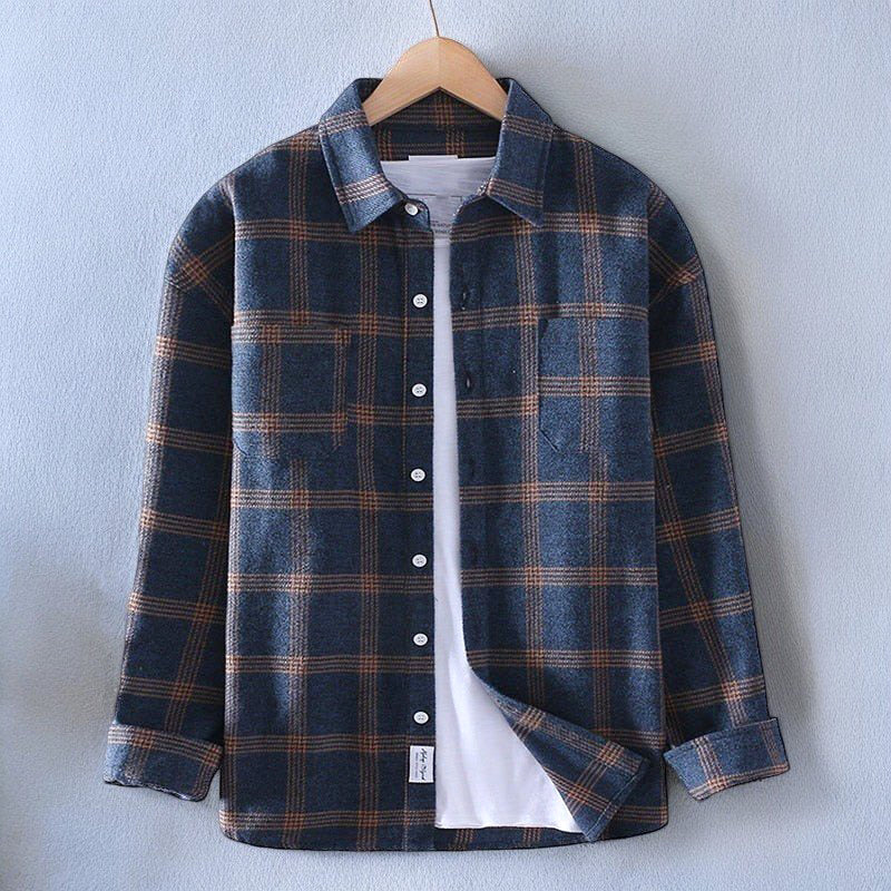 Levoire | Chemise À Manches Longues À Carreaux Imprimée Avec Poche Bleu