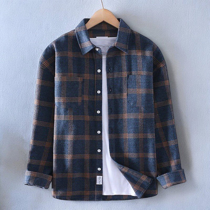 Levoire | Chemise À Manches Longues À Carreaux Imprimée Avec Poche Bleu