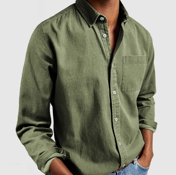 Levoire | Coton Longue Manche Chemise Boutonnée Chemises Pour Hommes vert olive