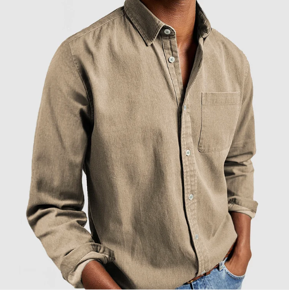 Levoire | Coton Longue Manche Chemise Boutonnée Chemises Pour Hommes Khaki