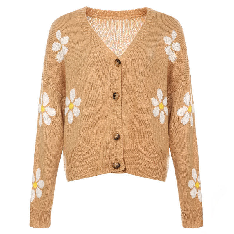 Levoire | Décontracté Gazeux Floral Tricoté Femme Gilet Avec Boutons