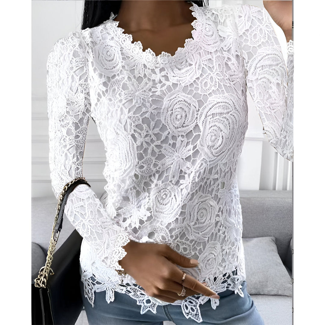 Levoire | Chemise En Dentelle Élégante À Manches Longues Blanc