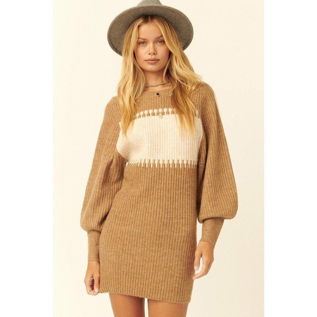 Levoire | Pull En Tricot Côtelé Mini Robe Chameau