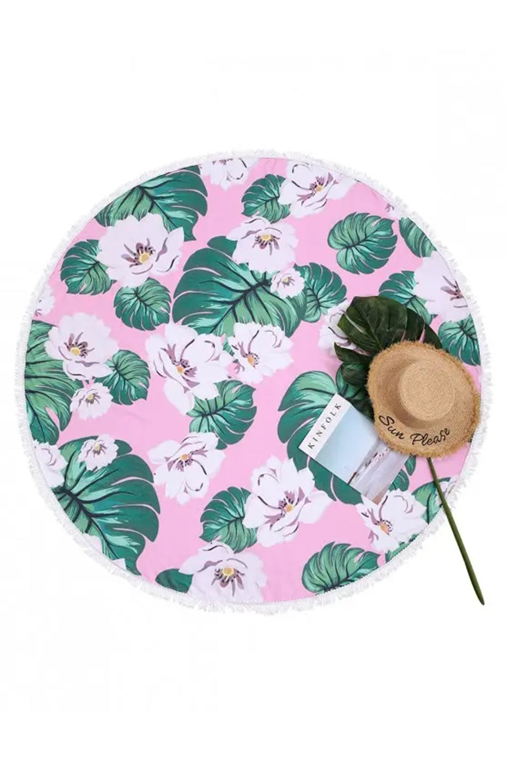 Levoire | Blattgrafik-français Serviette de plage ronde Rosa Taille unique