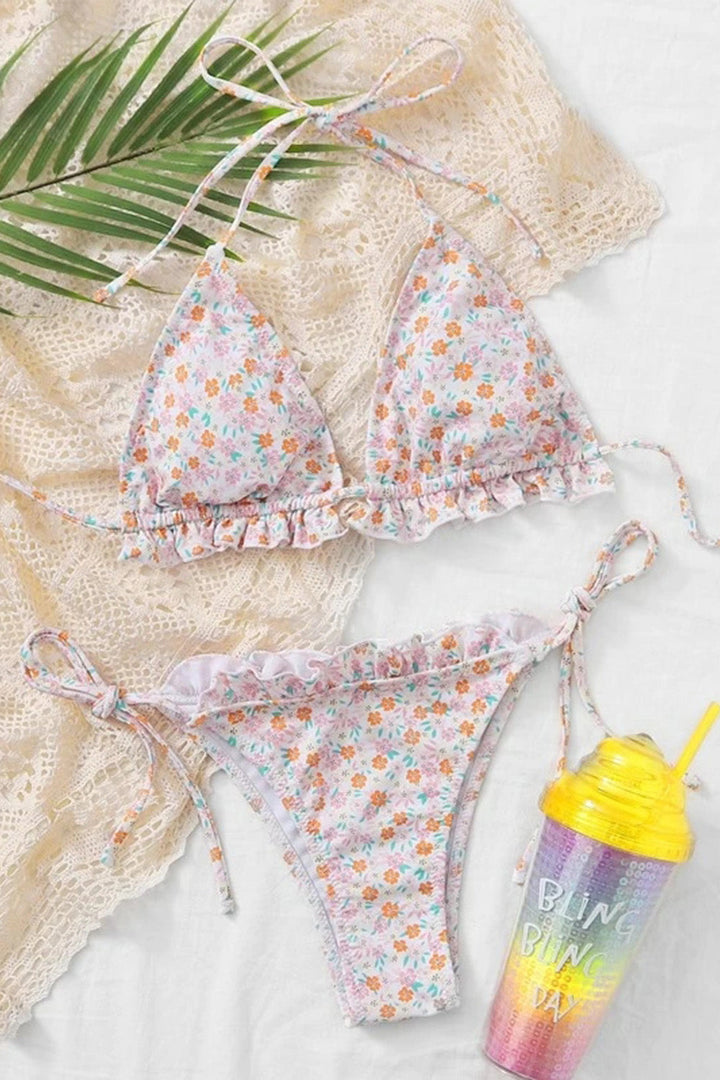 Levoire | Bikini de bain à liens triangulaires floraux Rosa