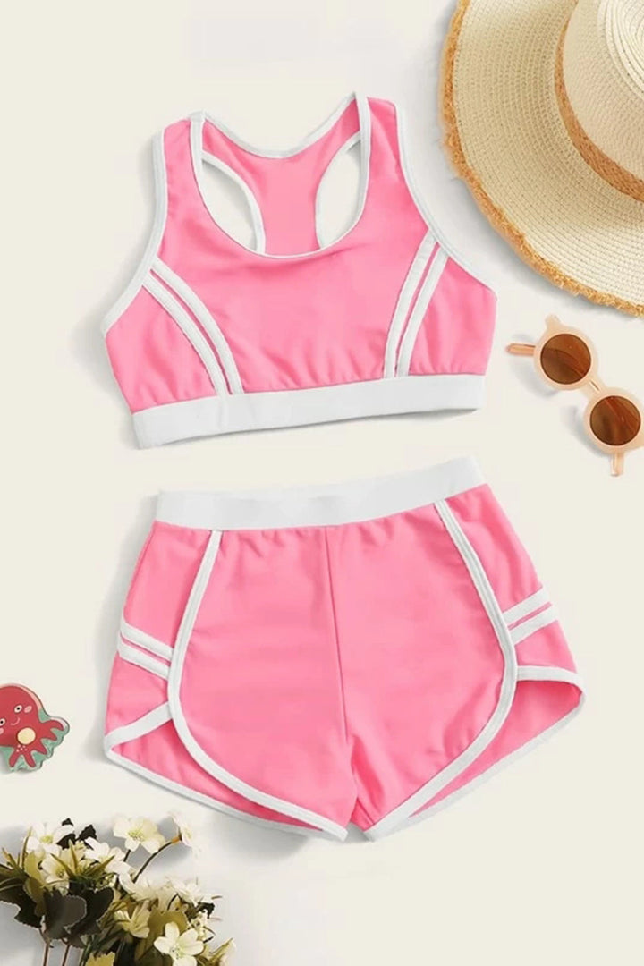 Levoire | Haut sans manches à lien contrastant avec short de bikini Rosa