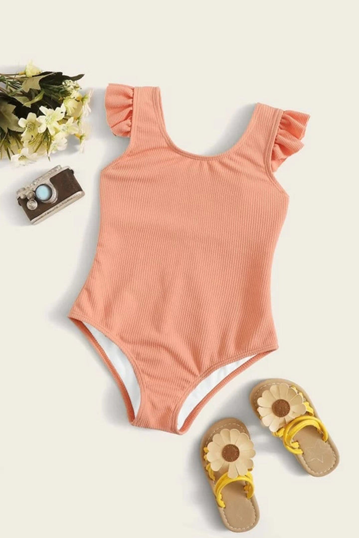 Levoire | Fille Élastique Volant Maillot de Bain Rosa