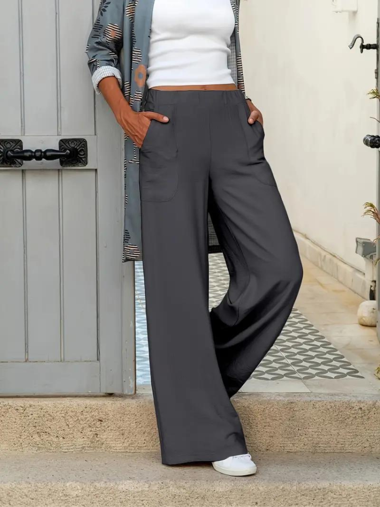 Levoire | Pantalon Large Femme Pantalon Décontracté Jambes Larges Gris foncé