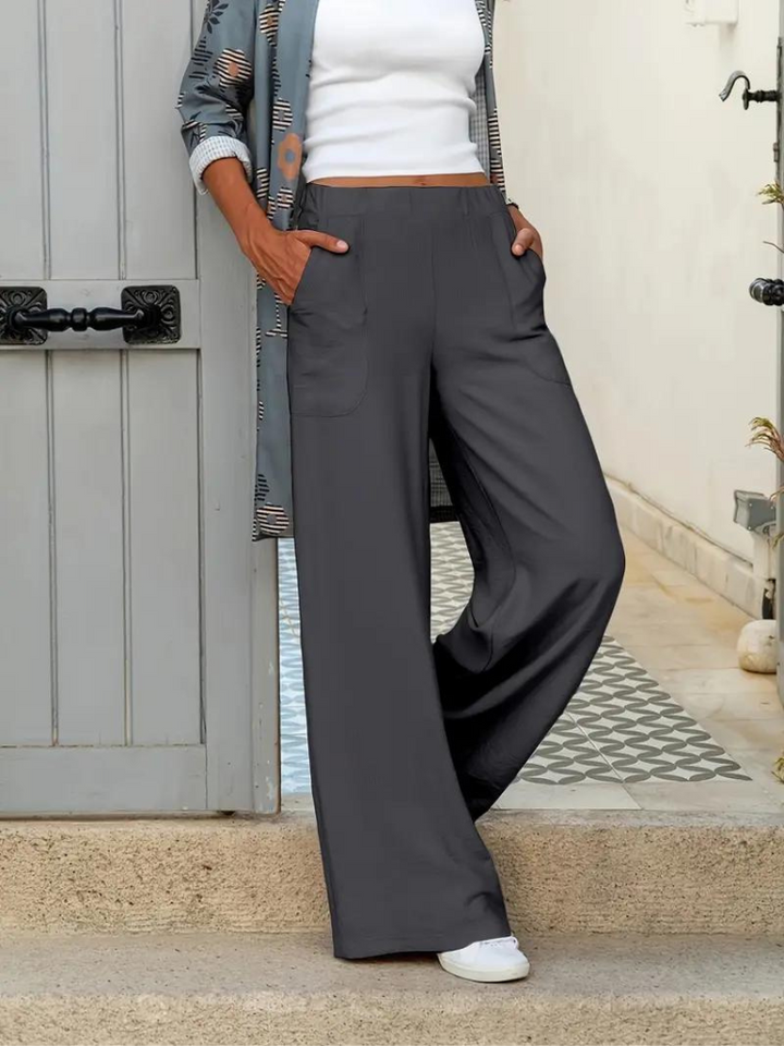 Levoire | Pantalon Large Femme Pantalon Décontracté Jambes Larges Gris foncé