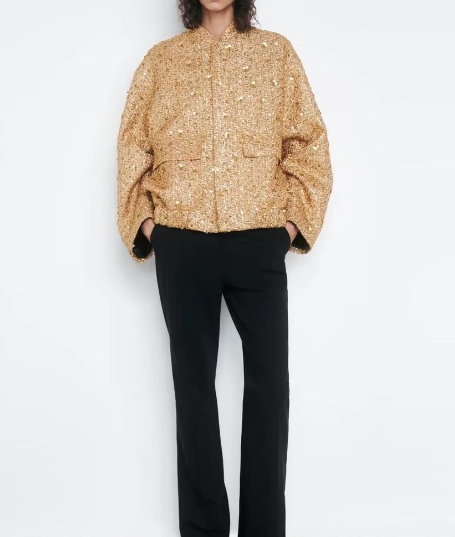Levoire | Veste Pour Femmes Avec Des Grandes Tailles En Paillettes Dorées