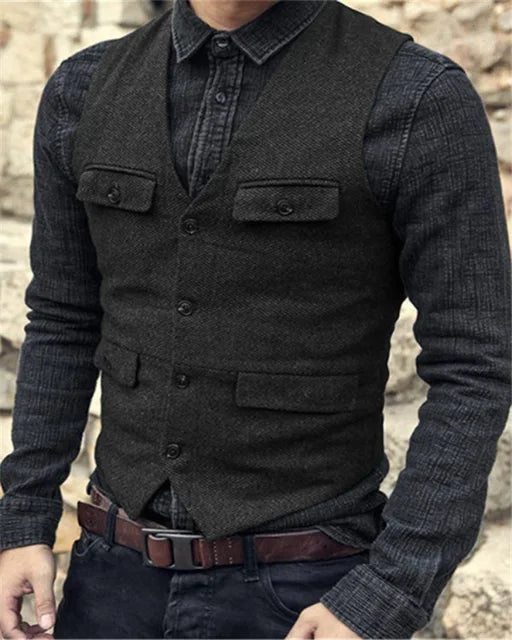 Levoire | Col Montant Sans Manches Coupe Ajustée Gilet De Costume Noir